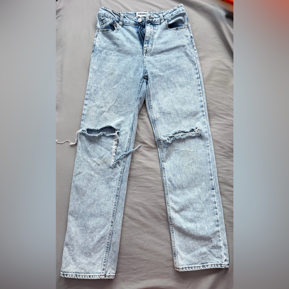 Light Blue Distressed Straight Leg Women's Jeans
